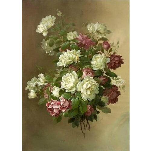 Customized Embroidery White and Pink Bouquet Cross Stitch Pattern PDF Format with 100% Cotton Floss&Free Shipping for Home Decor