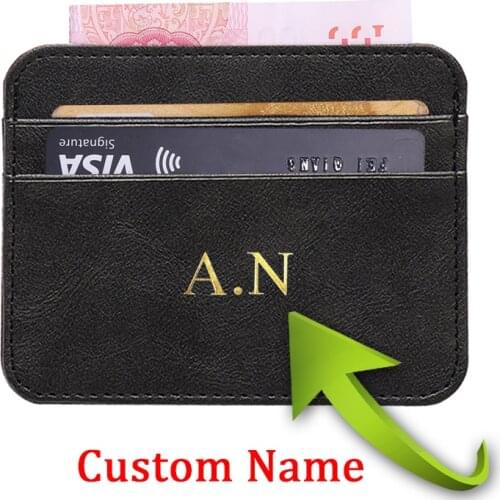 Customized Mini Women Men Card Holder RFID Solid color Thin Slim Wallet Case Engraved Name Multi-Card-Bit Pack Bag Purse ID Card