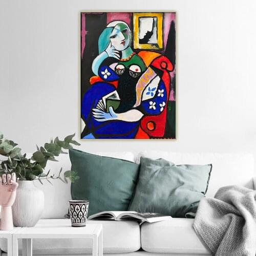 Citon Pablo Picasso《My Woman With A Book》Canvas Art Oil Painting Artwork Poster Decorative Picture Wall Decor Home Decoration