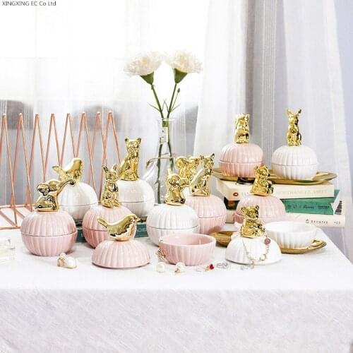 European Ceramic Candy Storage Jar Cute Animal Gold-plated Bird Ceramic Jar Wedding Ring Jewelry Accessories Storage Box