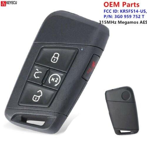 KEYECU OEM Smart Key ASK 315MHz 5 Button Trunk / Remote Start for 2018 Volkswagen Atlas KR5FS14-US 3G0959752T