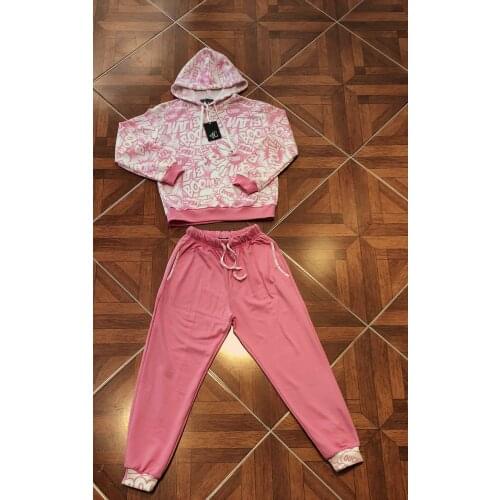 Bombom girl pink twinset 5-6/6-7/7-8/9-10/11-12/13-14/15-16yaş elfkids cotton childrens suits custom production