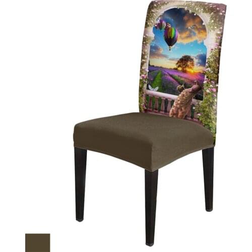 Colorful Peacock Hot Air Balloon Lavender Chair Cover Spandex Elastic Printing Dining Chair Kitchen Seat Case Stretch