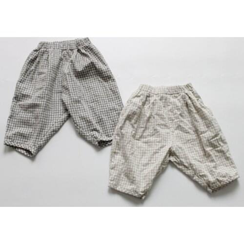 Toddlers Children Summer Cotton Linen Pants Korean Style Plaid Calf-length Trousers Baby Boys Loose Casual Pants Kids Clothes