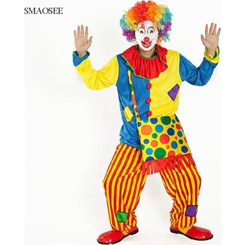 Cute Party Cosplay Masquerade Stage Costume Halloween Conjoined Clothes Coat+Trousers Clown Perform Magic Wear Adults Clothing