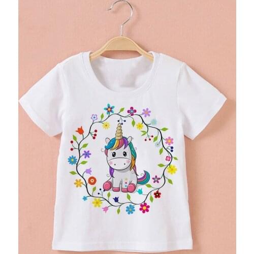 Cartoon Baby Boy Clothes Fashion Cute Kids Clothes Unicorn Flowers Girls Tops Girls Tshirt Round Neck New Childrens Shirt