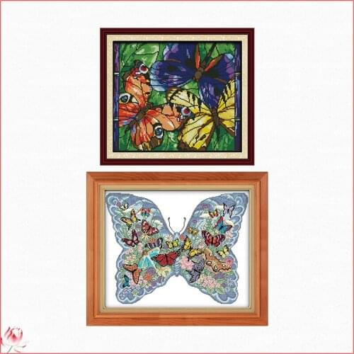 Joy Sunday Colorful Butterflies Cross Stitch Kits Ecological Cotton Stamped Printed 14CT 11CT DIY Easy To Use Home Decoration