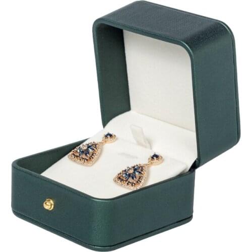 New Pu Leather Square Simple Jewelry Box Ring Earrings Necklace Bracelet Packaging Retro Green Gold Button Decoration