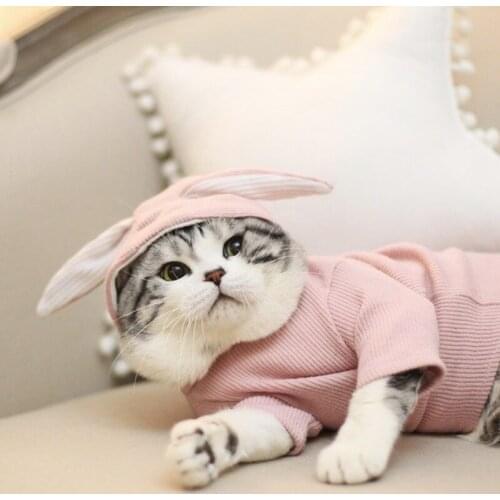 Cats clothes Body fitting A pug dog Clothes and pets Dog hoodie Fat dog clothes Rabbit ears Sweater