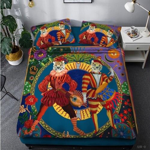 Creative Design Bedding Set Colorful Animals Theme Duvet Cover Cartoon Animal Bed Set for Teens Watercolor Bedclothes 2/3pcs