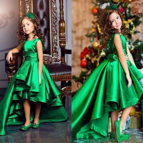 Stunning Emerald Green Taffeta Girls Pageant Dresses Crew Neck Cap Sleeves Short Kids Celebrity Dresses High Low Girls Formal We