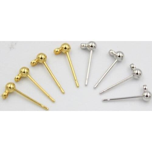 20pcs 316 Stainless Steel Solid 3mm Round Ball Post Stud Earrings with Loop for Jewelry Dangle Earring Making