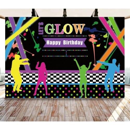 Glow Happy Birthday Music Club Party Backdrop Photography Colorful Neon Lamp Banner Family Party Photo Background