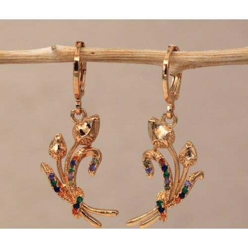 Dangle Drop Earrings Red Green Cubic Zirconia Rose Copper Earring For Women Fashion Jewelry Accessories Wedding Anniversary Gift