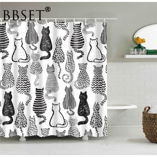 Cat Family Animal Shower Curtain Back View of Off-white Cat Pattern Waterproof Multi-size Douchegordijn Bathroom Decor