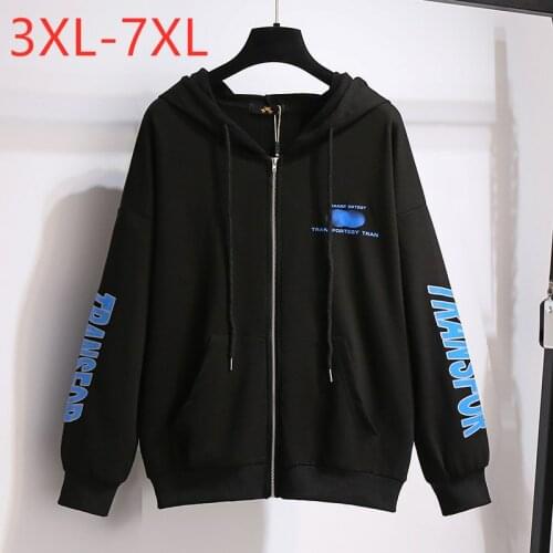 New Ladies Autumn Winter Plus Size Hoodie Jacket For Women Large Long Sleeve Black Cotton Pocket Zipper Coat 3XL 4XL 5XL 6XL 7XL