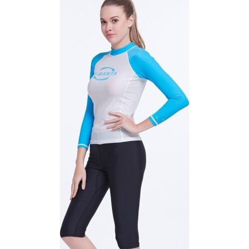 2016 Summer Long Sleeve Letter Print Rash Guard Swimwear Women Blue Patchwork White Surf Shirt Ladies Diving Rashguard