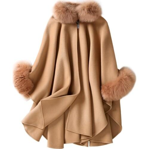 CX-B-P-19A New Genuine Fox Fur Cashmere Shawl 100% Real Fox Fur Collar Fur Poncho Women Shawl Winter Coat