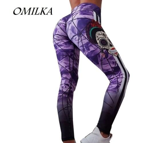 OMILKA 2019 Spring Women High Waist Skull Printed Pencil Pants Sexy White Purple Hip Hop Club Party Skinny Pants Trousers