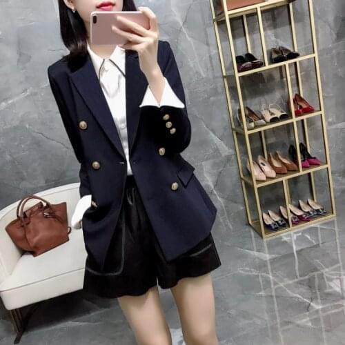 Plus Size Womens Long Professional Blazer 2021 New Autumn Double-breasted Office Jacket Female High-quality Small Suit Women