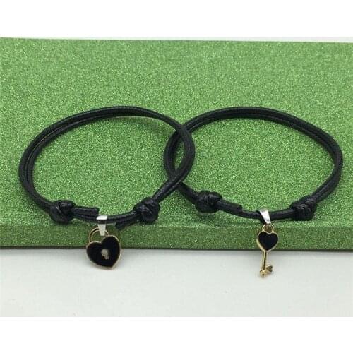 1 Pairs Couple Trendy Bracelet For Friend Lock Key Love Design Black Color Lovers Hand Rope Bracelet Jewelry Gift