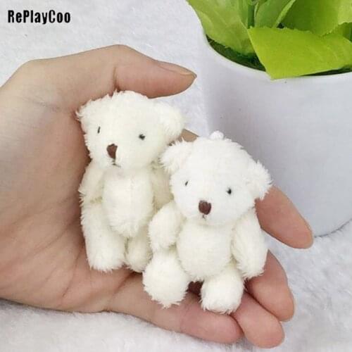100PCS/Lot Mini Joint Bear Stuffed Plush Toys 6.5cm Cute White Ted Bears Pendant Dolls Gifts Birthday Wedding Party Decor J00303