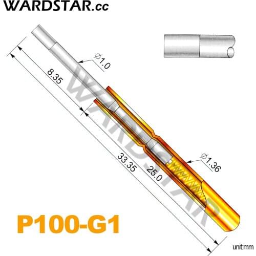 100pcs/lot P100-G1 Dia 1.0mm Spring Test Probes Pogo Pin Length 33.35mm (Stroke Spring Froce:180g) Wholesale