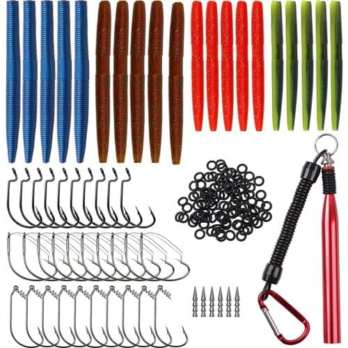 116Pcs Wacky Worm Fishing Lure Kit Soft Worm baits Wacky Rig Fishing Tool Kit O-Rings Bass Trout Jigging lure Tackle kit
