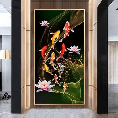 Handicrafts Diamond Embroidery Carp DIY Diamond Painting Fish koi and Lotus Flower view Cross Stitch Rhinestone Mosaic Decor