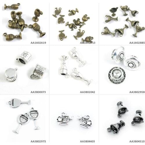 Antique Bronze Silver Tone Jewelry Charms Juice Cup Loose Beads Teapot Tea Kettle Pot Wine Glass Goblet Coffee Wineglass Craft