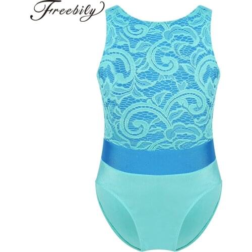 Girls Ballet Leotards Dance Costumes Sleeveless Lace Top Bodice Color Block Gymnastics Leotard Ballet Dance Clothing Jumpsuit