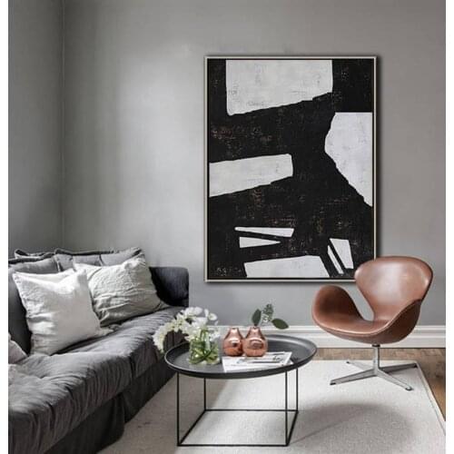 Large Wall Art Canvas Painting Black White Abstract Painting Large Wall Art Contemporary Art Vertical Canvas Art Art Home Decor