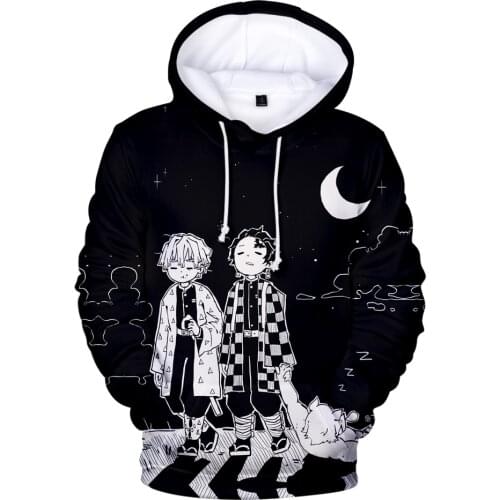 Hot Black Hooded 3D Comic Kimetsu no Yaiba Hoodies Sweatshirts Men Women Hoodie 3D Demon Slayer Boys Girls Suitable Pullovers