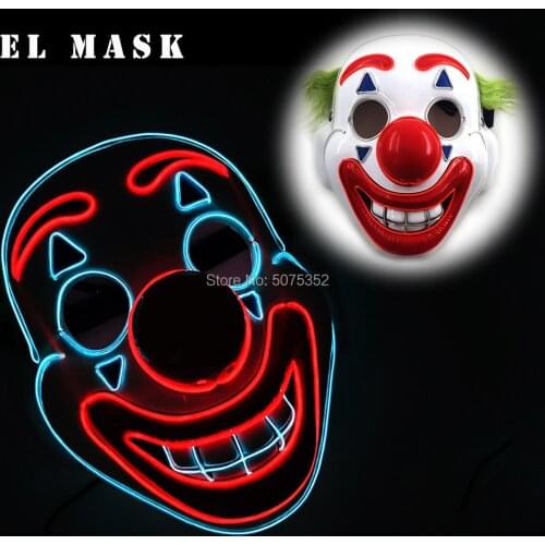 GZYUCHAO EL Dance DJ Carnival LED Mask Funny Joker EL Wire Mask Payday Halloween Neon Light Mask Night Club Cosplay Props