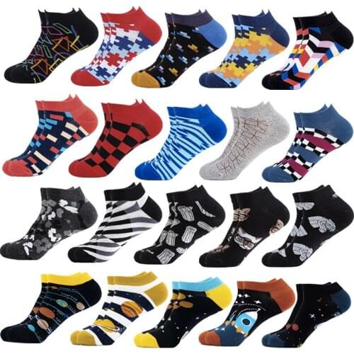 Cotton Women&Men Ankle Socks Funny Summer Harajuku Streetwear Slipper Unisex Novelty Universe Puzzle Art Painting Happy Sock