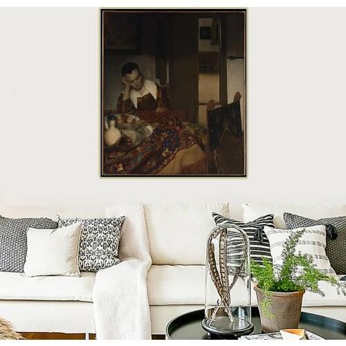 Citon Johannes Vermeer《A Maid Asleep》Canvas Oil Painting Artwork Picture Poster Famous Painting Wall Decor Home Decoration