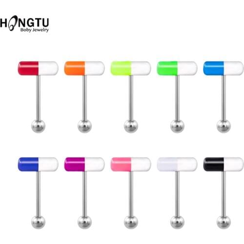 1-10 Pieces Colorful Capsule Tongue Rings Acrylic Pill Tongue Piercing Jewelry Women Surgical Steel Tongue Ring Bars Barbell 14G