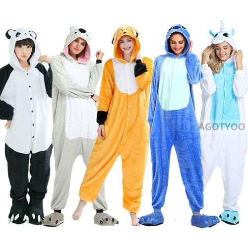 Adult Koala Cat Fox Onesies Pajamas Women Men Flannel Jumpsuit Homewear Halloween Party Bear Panda Onesie Costume