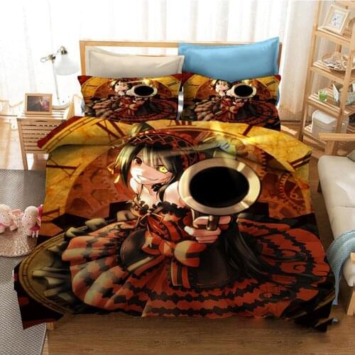 Anime Date A Live Duvet Cover Nightmare Tokisaki Kurumi Bedding Set 2/3pcs Microfiber Polyester Quilt Cover with Pillowcase