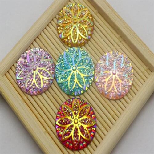 50 Mixed Color Flatback Resin Sparkling Glitter Flower Round Cabochon 20mm(3/4")
