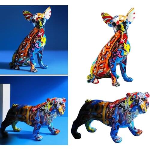 Multicolor Resin Dog Figurine Statue Colorful Dog Sculpture Car Interior Decor Bulldog Chihuahua Sculpture Table Shelf Cabinet