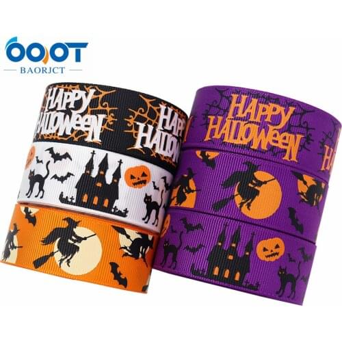 Halloween Series Cartoon Grosgrain Ribbons,M-21727-1192 25mm 10Yards Bow Cap Accessories Halloween Party Gift Wrap DIY Handmade