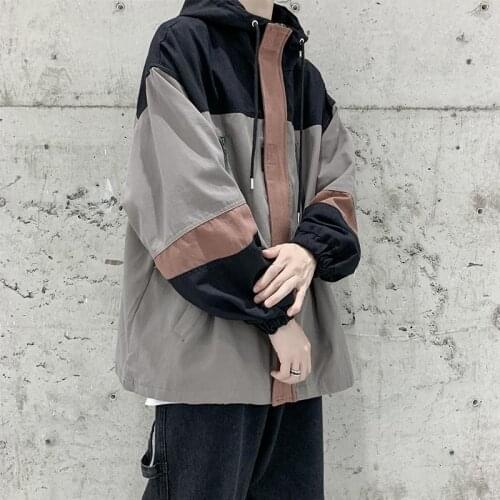 2021 Spring and Autumn work jacket men loose handsome hit hooded windbreaker jacket man