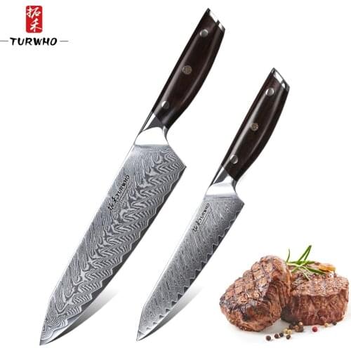 TURWHO 2 PCS Kitchen Knife Sets Japanese Damascus Steel Kitchen Knife Pro Chef Paring Knives for Red sandalwood Handle