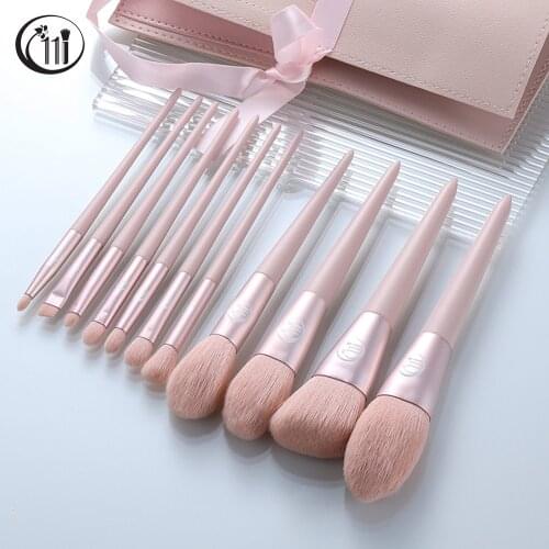 KOSMETYKI Pink Makeup Brushes Set Powder Foundation Facial Eye Shadow Concealer Fan Blending Brush Beauty Cosmetic Tool With Bag