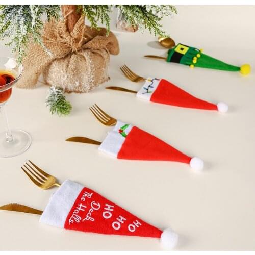 Santa Hat Fork Knife Cutlery Holder Merry Christmas Decorations for Home Christmas Gift Xmas Table Decor New Year 2022 Natal