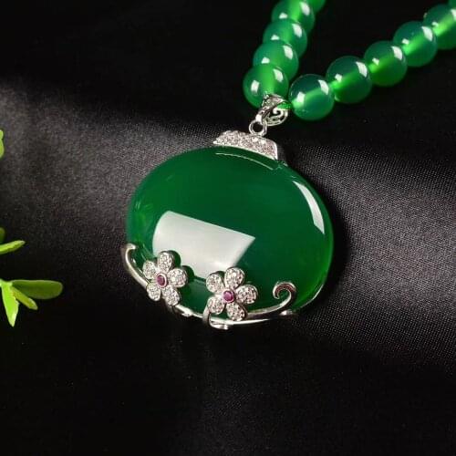 Boutique jewels 925 pure silver inlaid jade necklace pendant sweater + Necklace