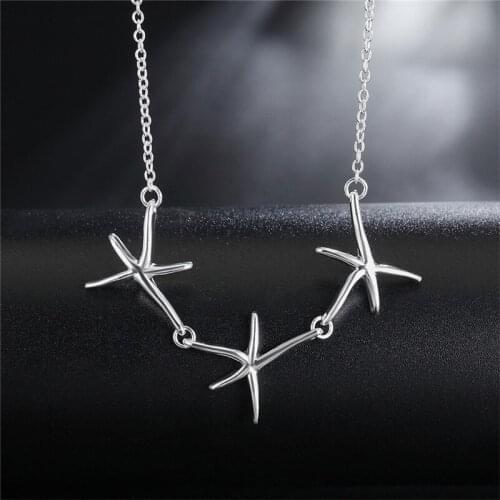 925 Sterling Silver Three Starfish Necklace 18 Inch Womans Classic Jewelry Gifts