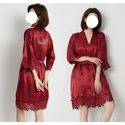QWEEK Silk Bride&Bridemaid Wedding Robe Gown Women Lace Embroidery Satin Bathrobe Exotic Sleepwear Kimono 2021 Summer Albornoces