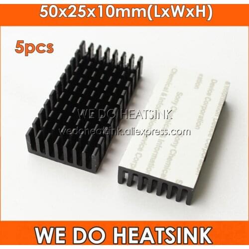WE DO HEATSINK 5pcs 50x25x10mm Heatsink Aluminum Black Anodize Heat Sink Cooler With Thermal Tapes
